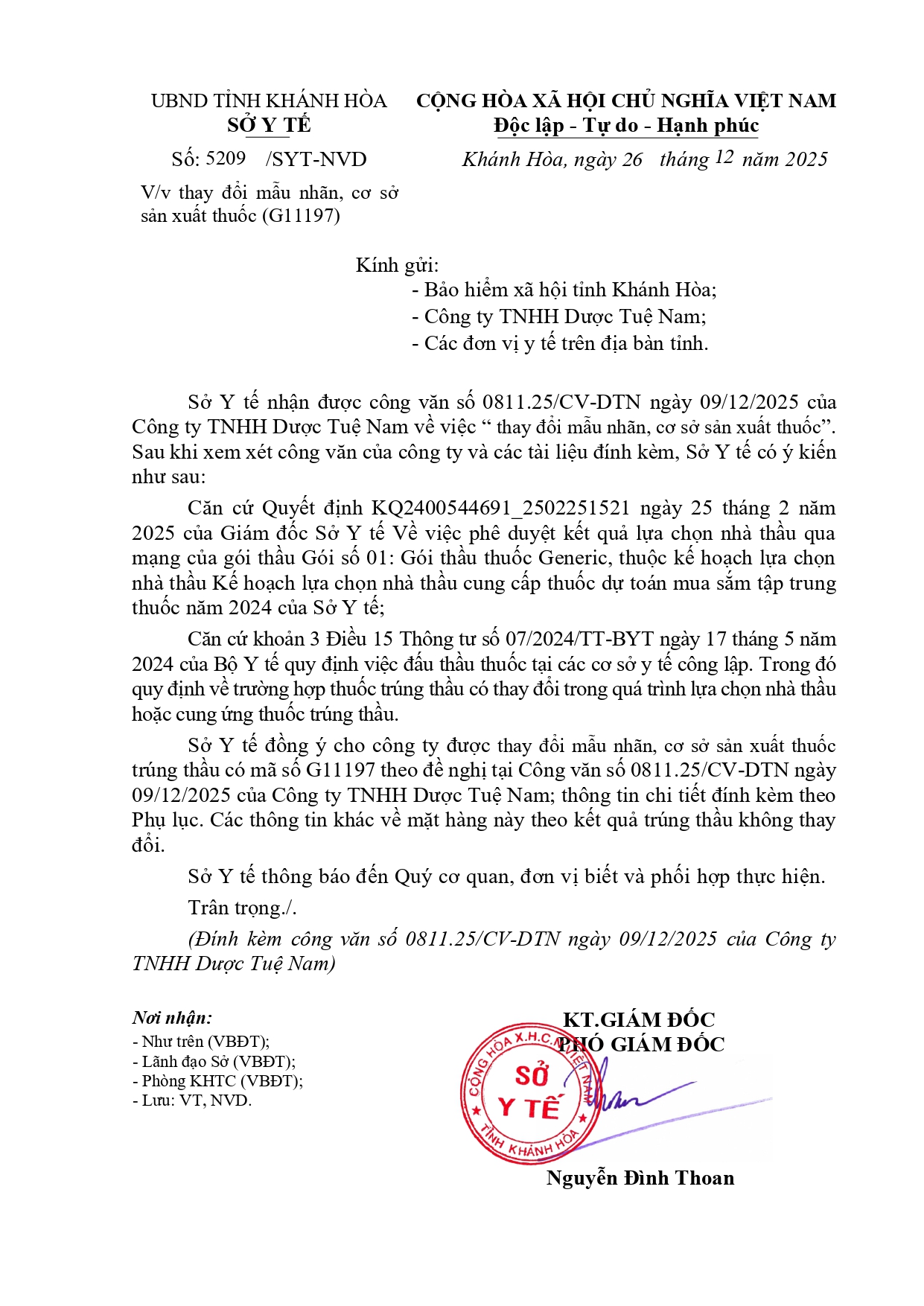 V/v thay đổi mẫu nhãn, cơ sở sản xuất thuốc (G11197)